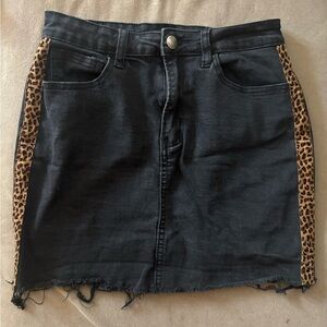 Forever 21 Black Denim Mini Skirt with Leopard Side Strips